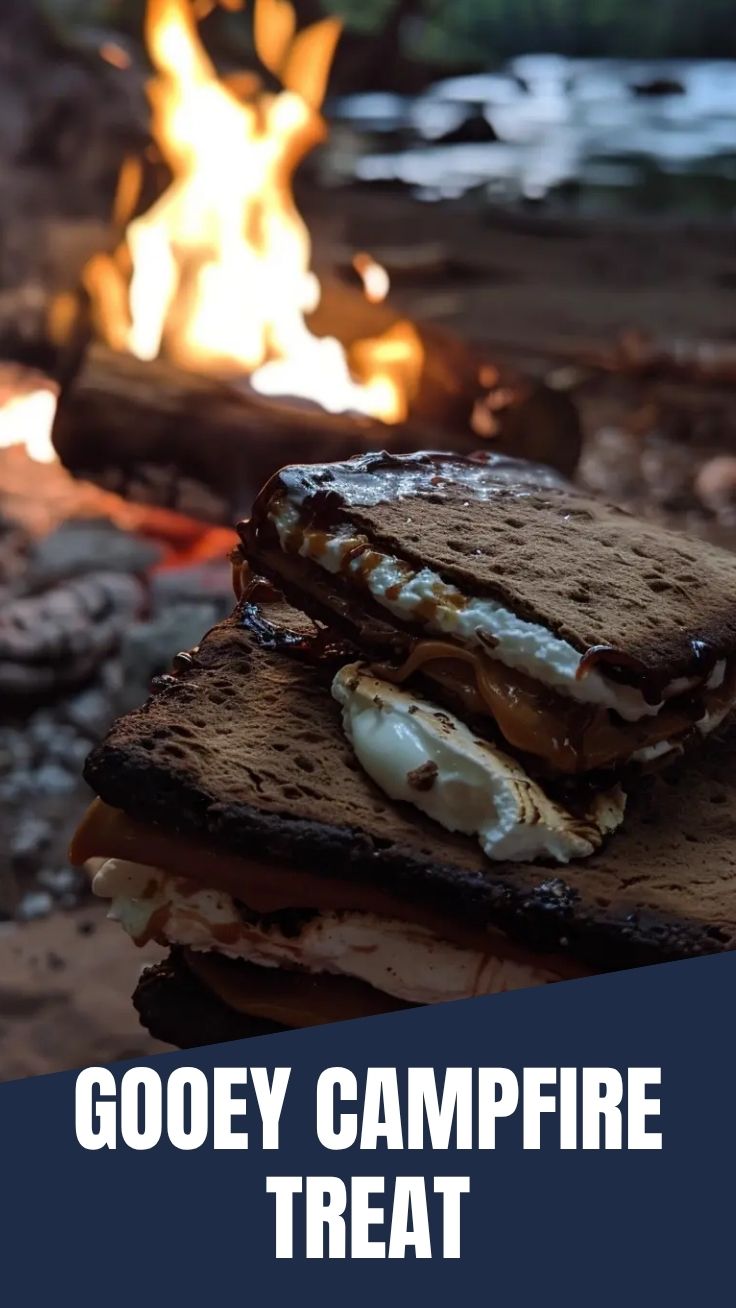 Delicious S'mores being toasted over a warm campfire.