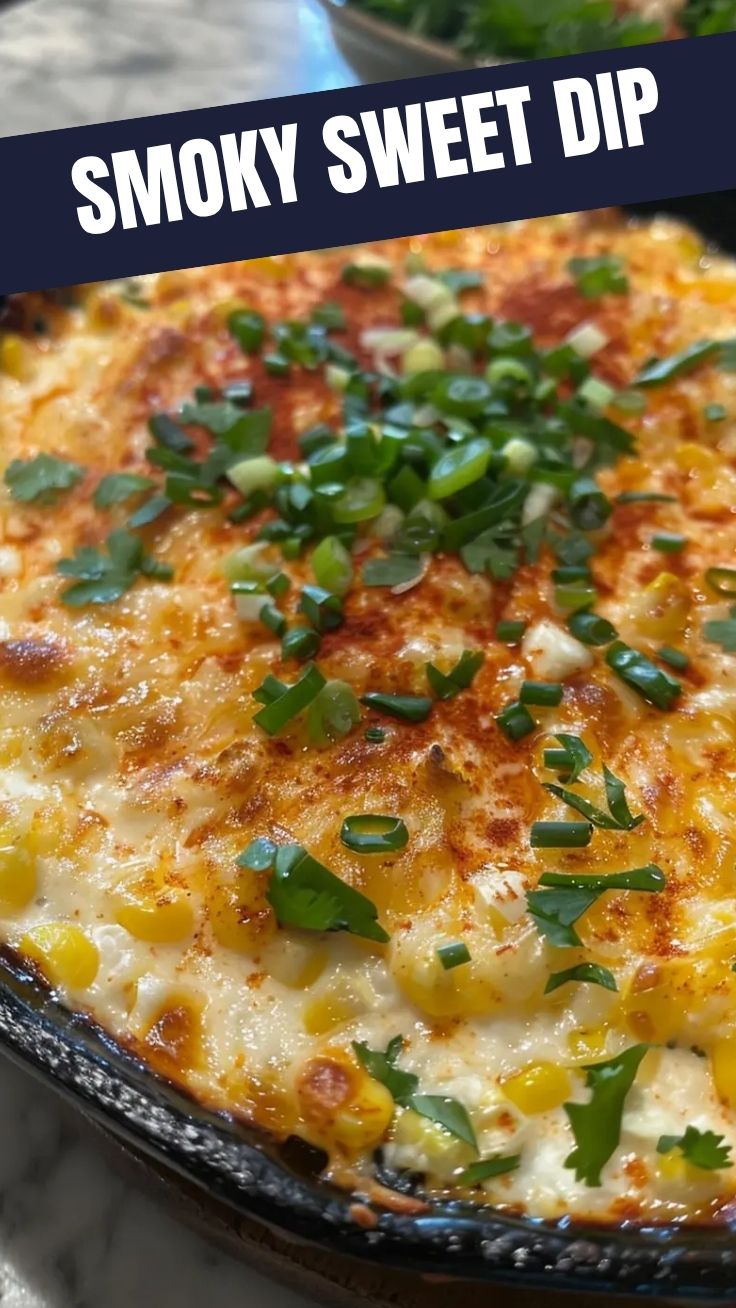 A vibrant bowl of corn dip (elote dip) with fresh cilantro garnish