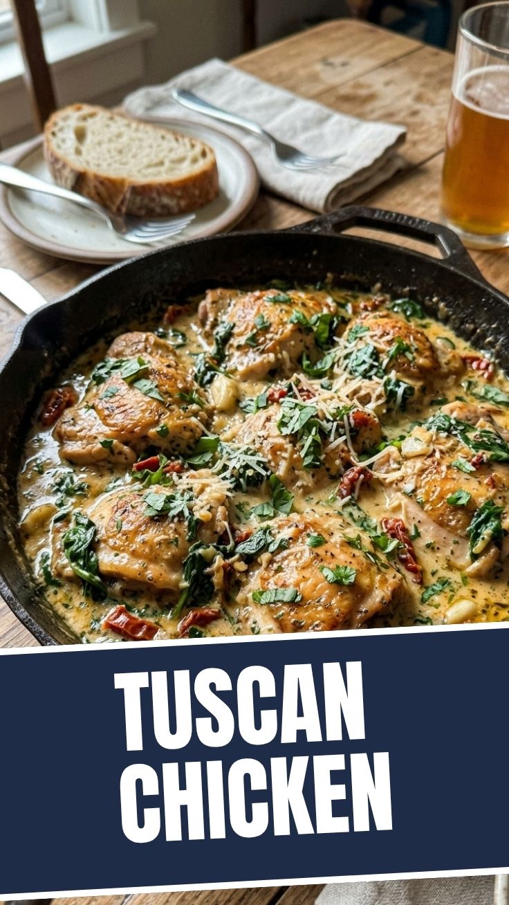 A serving of creamy Tuscan chicken with sun-dried tomatoes and spinach in a bowl.