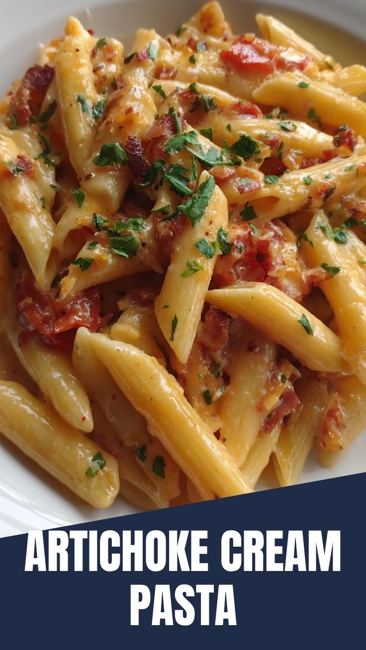 A full bowl of rich creamy Tuscan pasta garnished with fresh basil