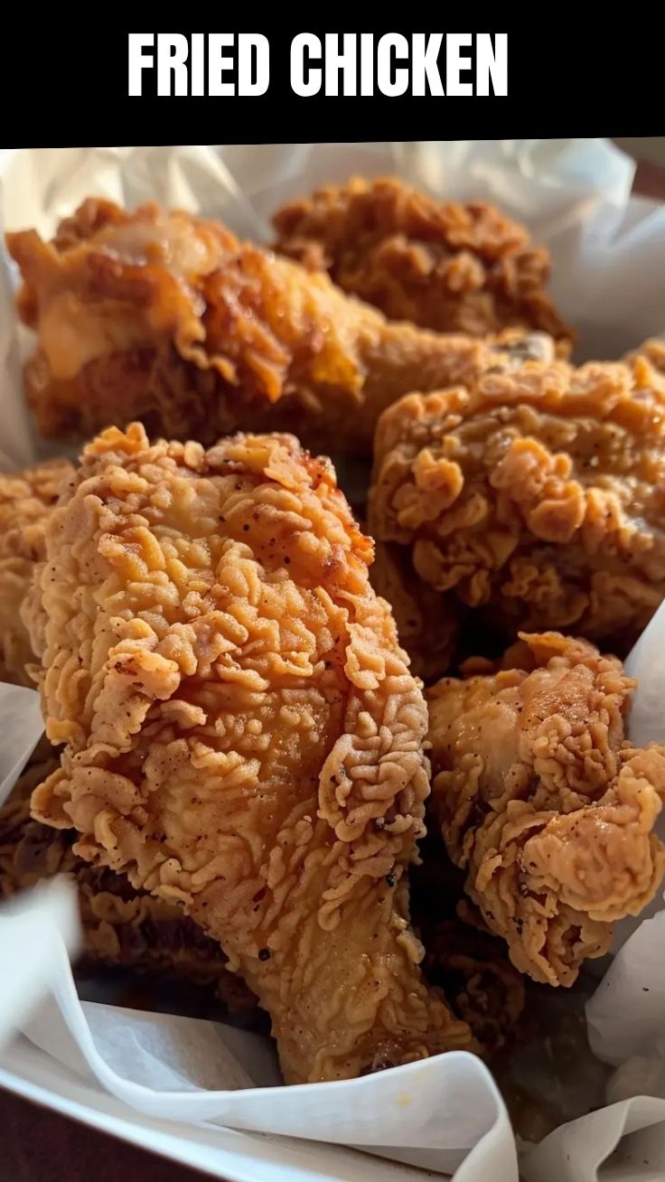 Golden-brown pieces of crispy fried chicken