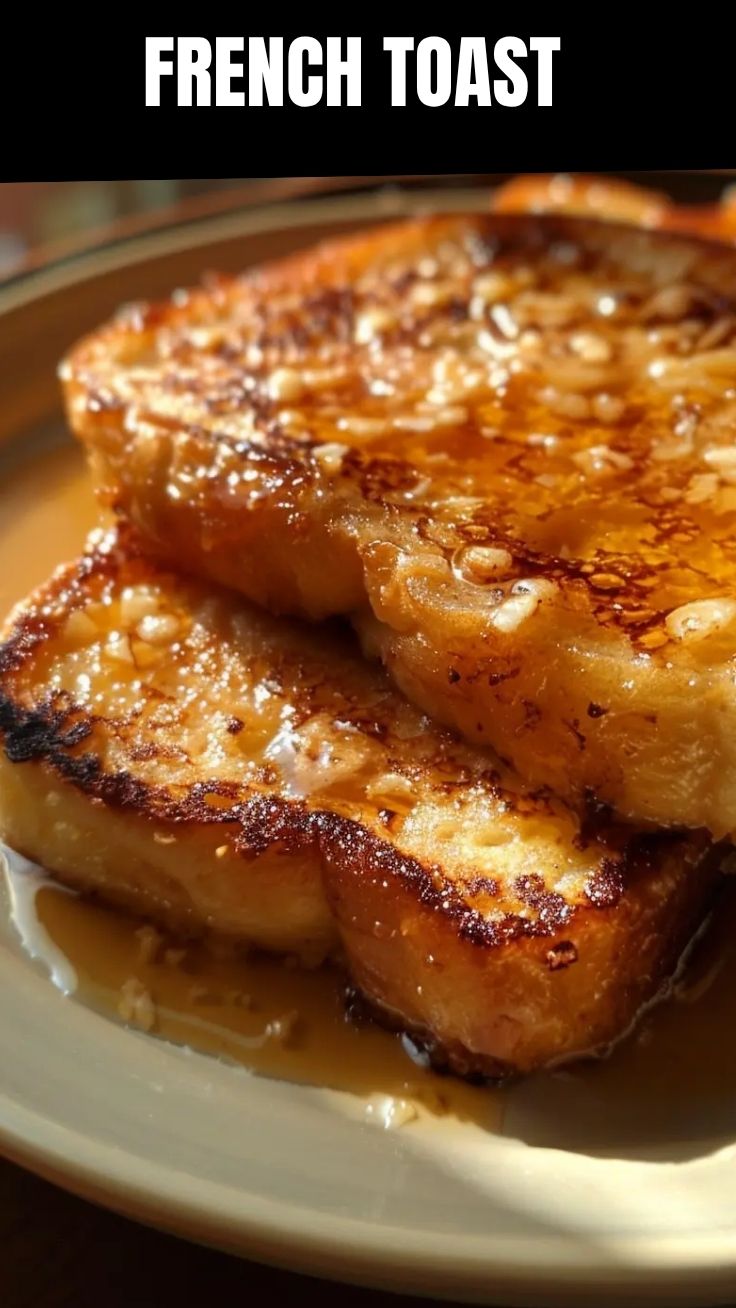 A plate of freshly made french toast, golden brown and fluffy