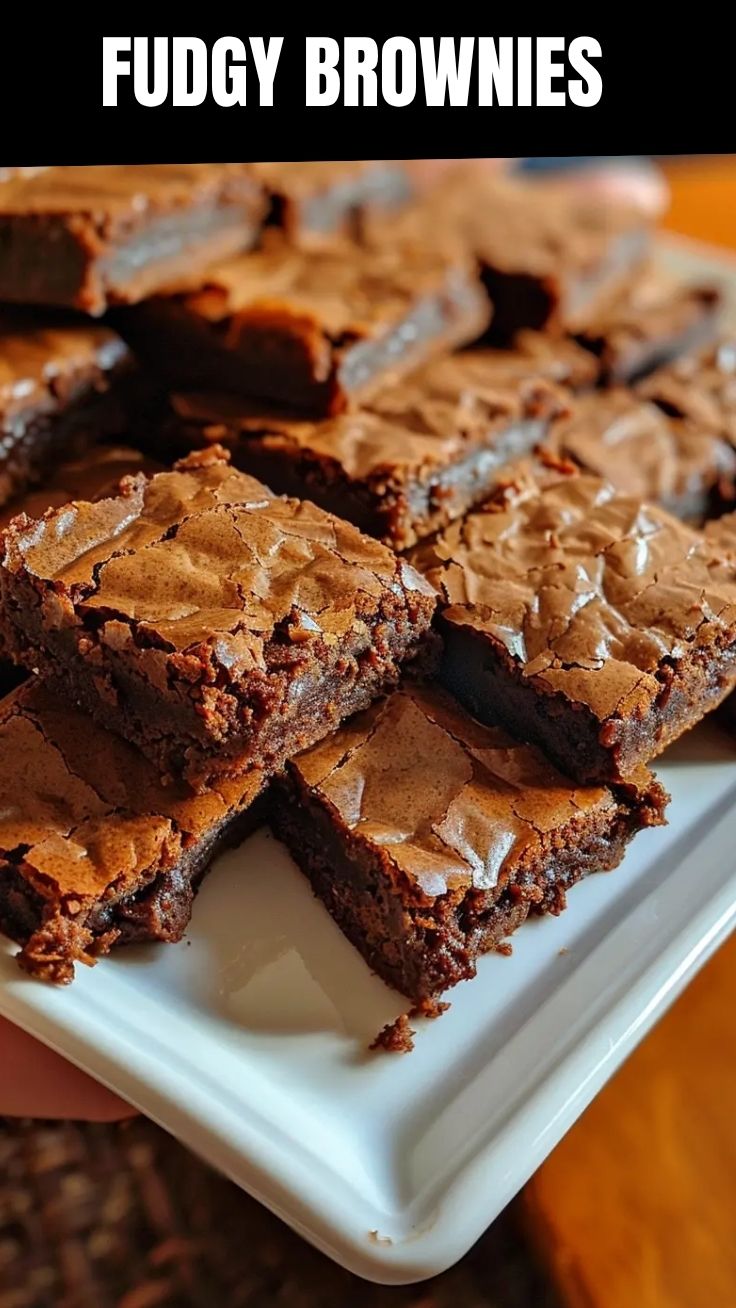 Close-up of freshly baked fudgy brownies with a crinkly top