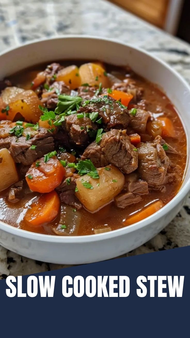 A steaming bowl of hearty beef stew with vegetables
