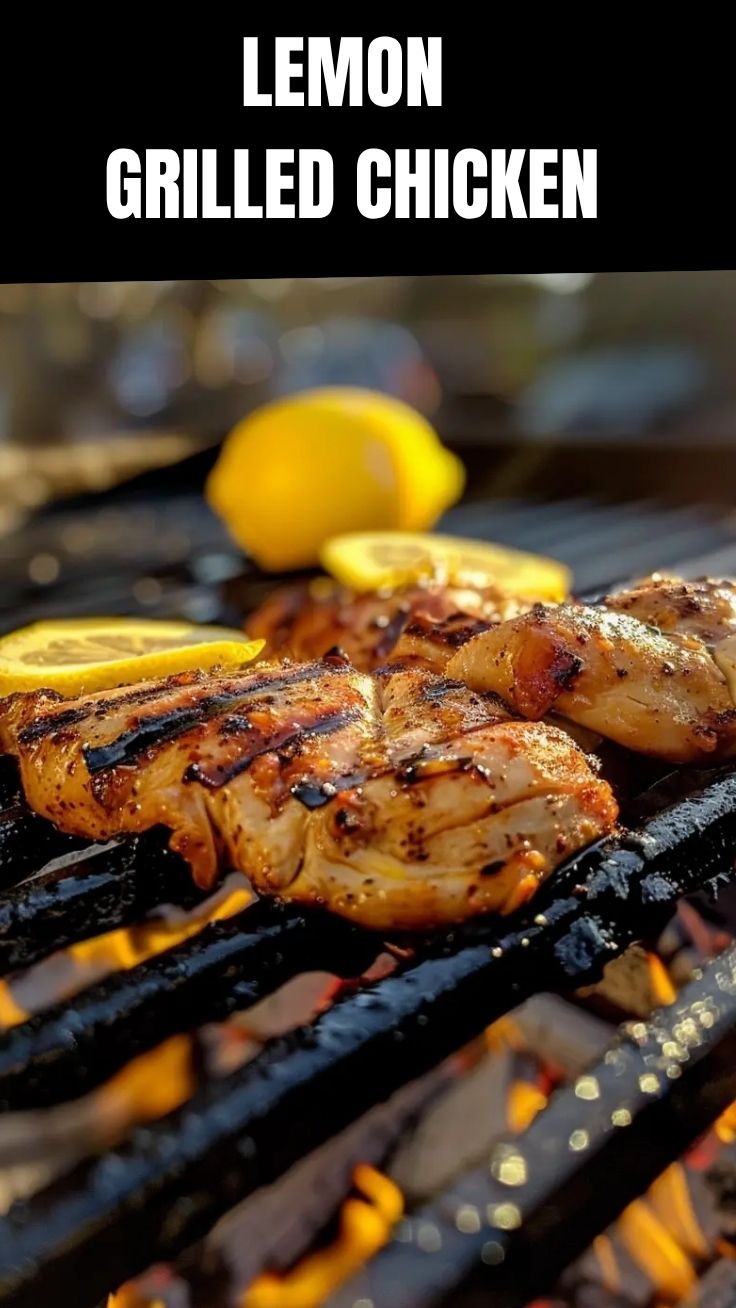 Delicious lemon grilled chicken with char marks on a platter.
