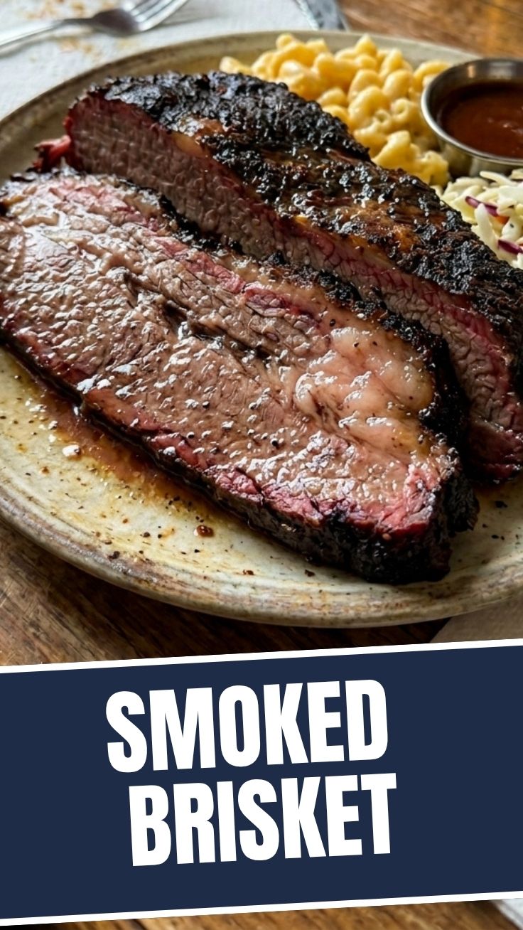 A perfectly smoked brisket, showing its deep bark and moist interior.