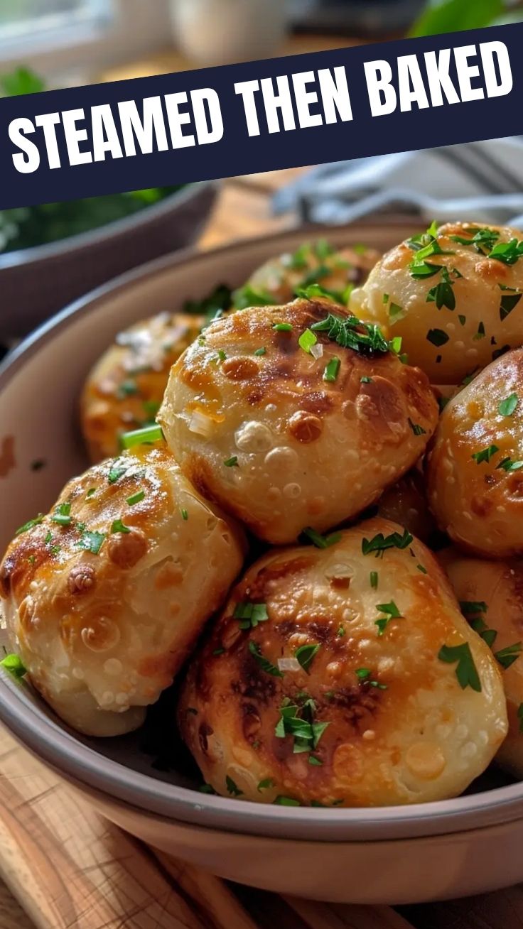 A golden-brown dumpling bake fresh out of the oven