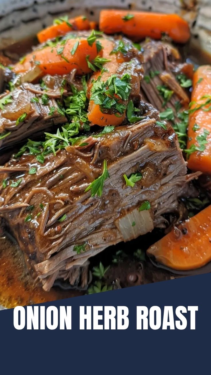 A serving of slow-cooked pot roast with vegetables