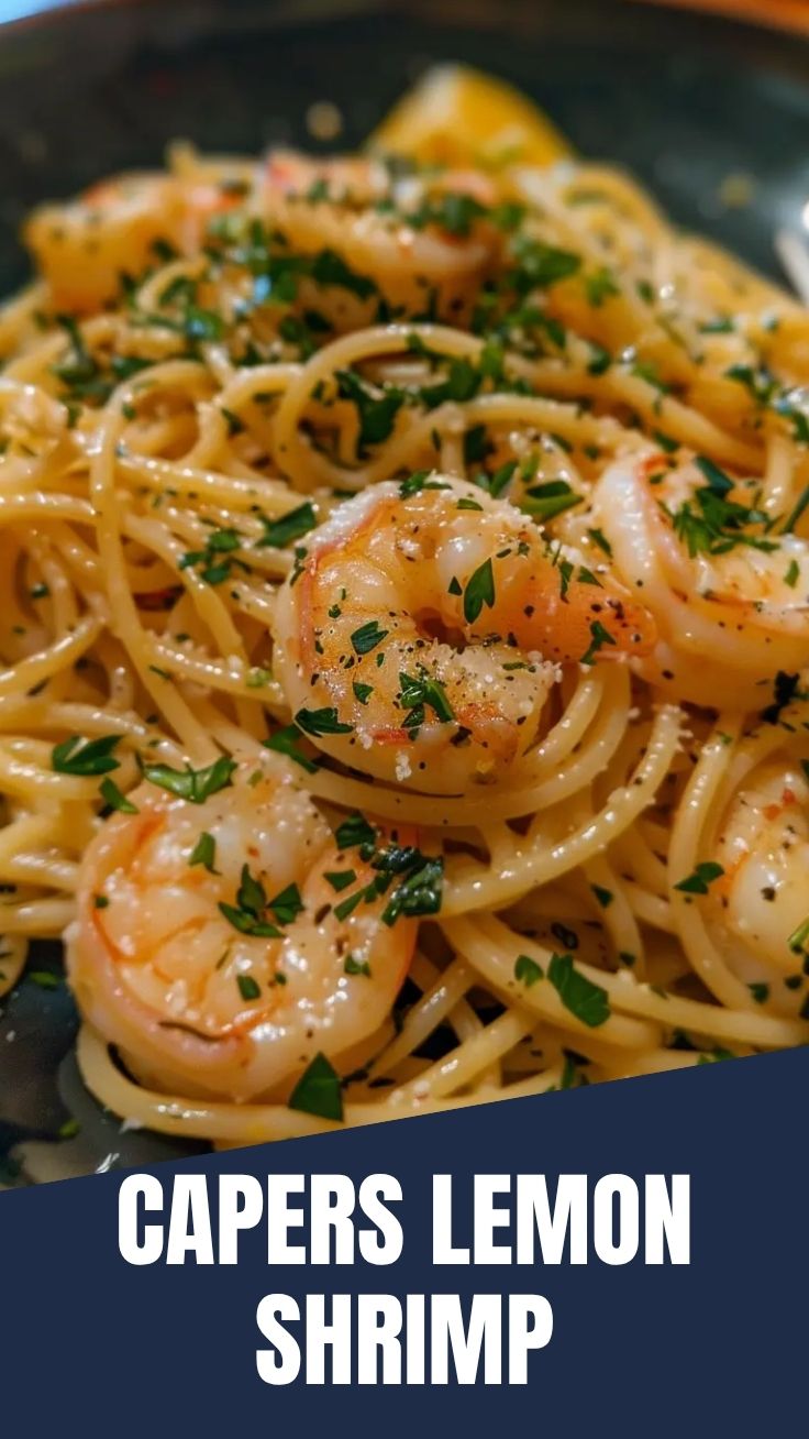 A generous serving of shrimp scampi pasta with succulent shrimp.