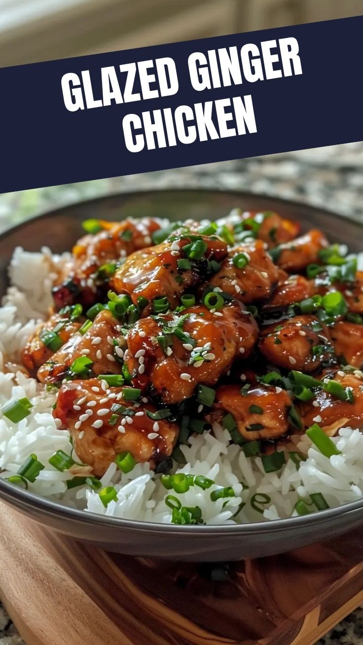A plate of glistening teriyaki chicken, garnished with sesame seeds.
