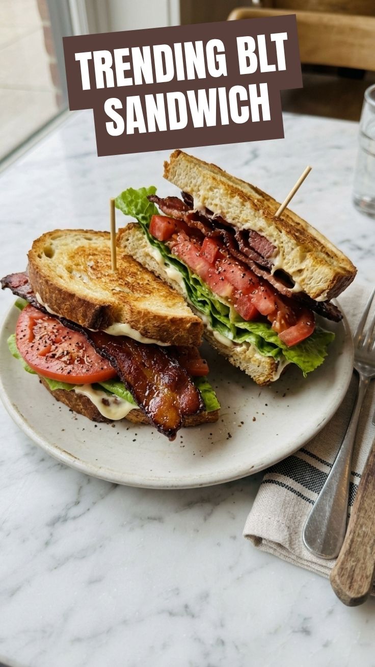 A perfectly assembled BLT sandwich with crisp bacon, fresh lettuce, and ripe tomatoes.