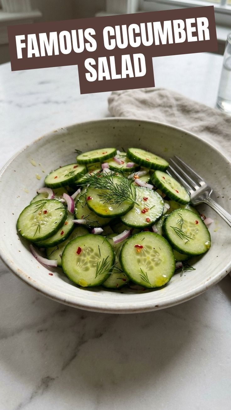 A vibrant green cucumber salad in a glass bowl