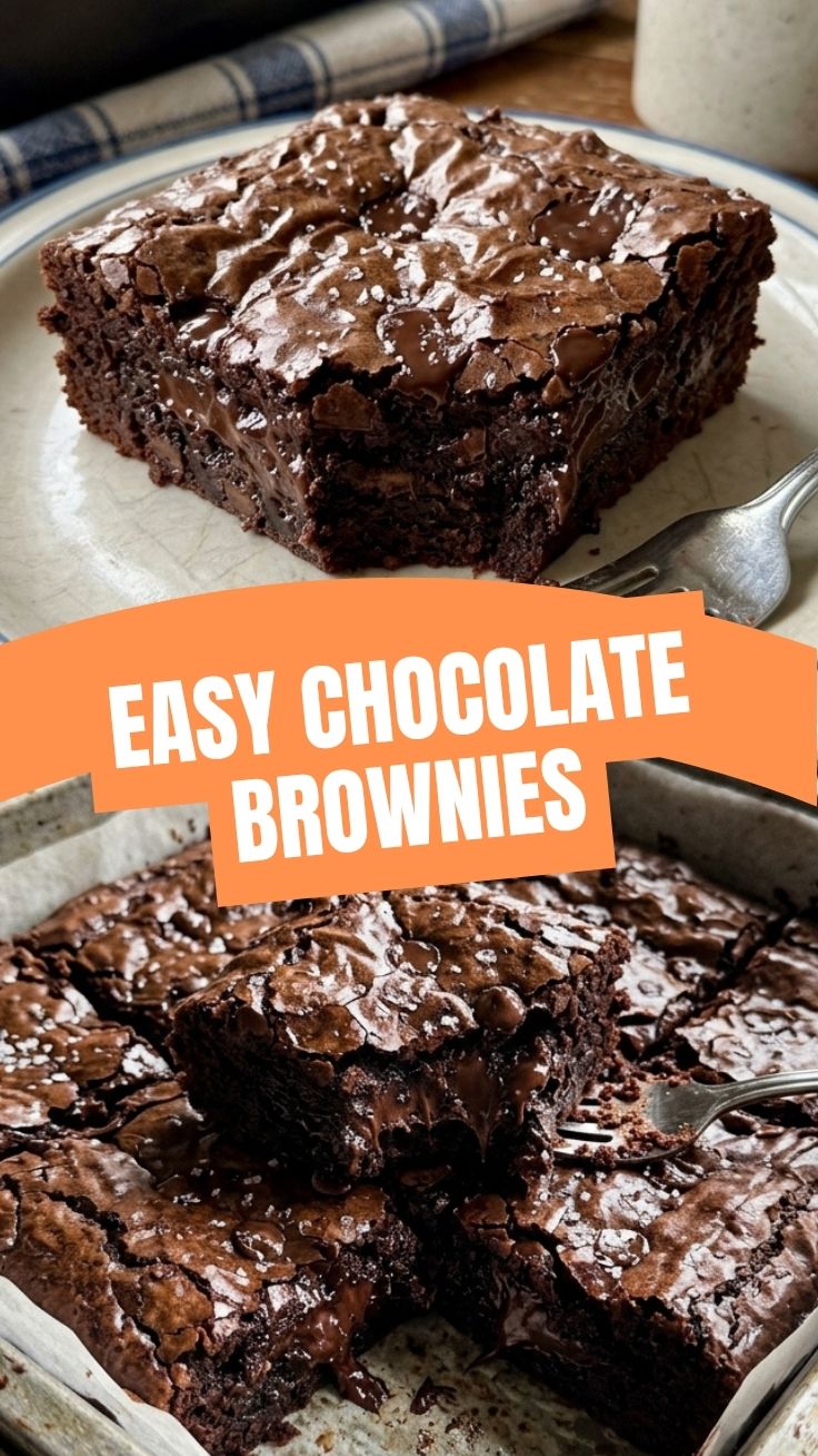 A plate of delicious chocolate brownies with a rich, dark color and crinkly tops.