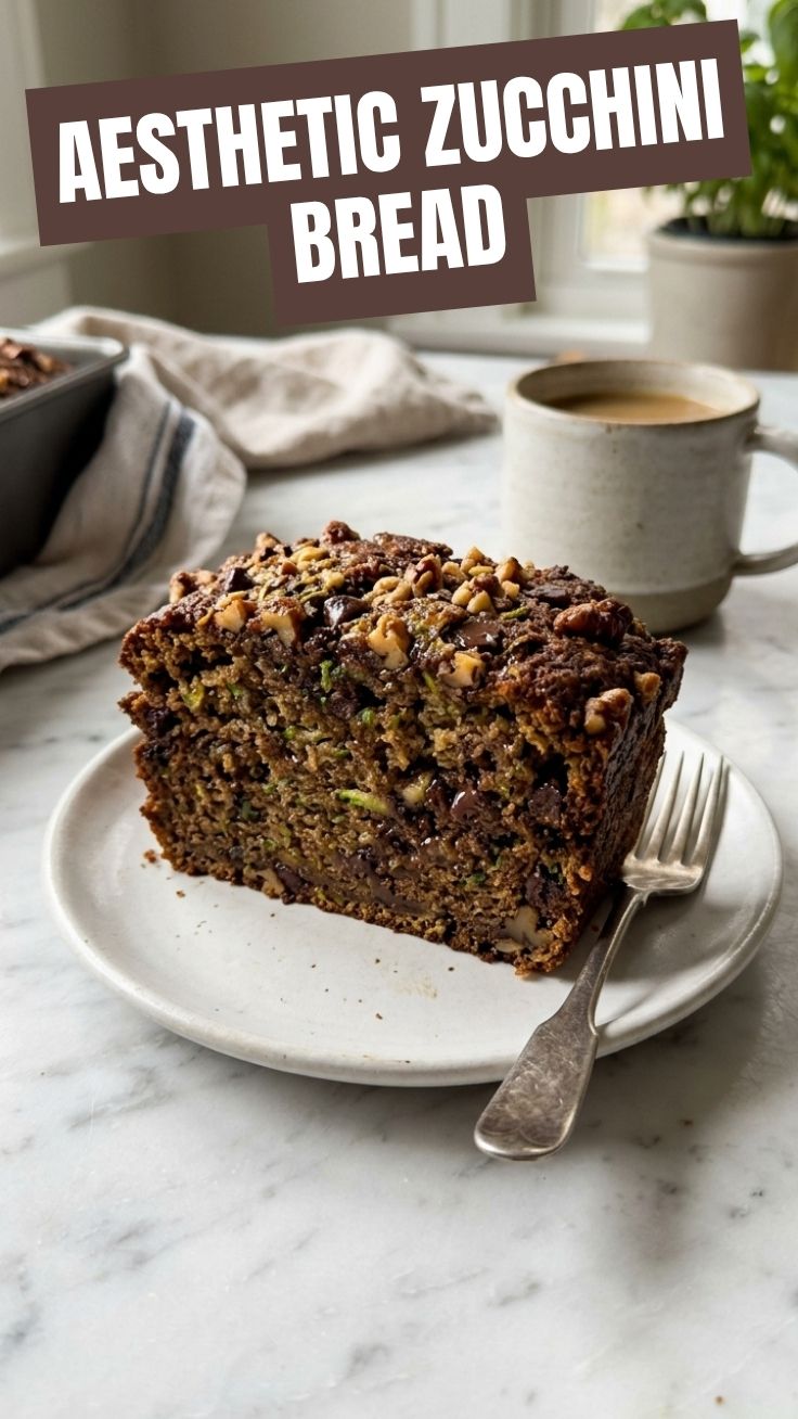 A freshly baked loaf of zucchini bread on a cooling rack
