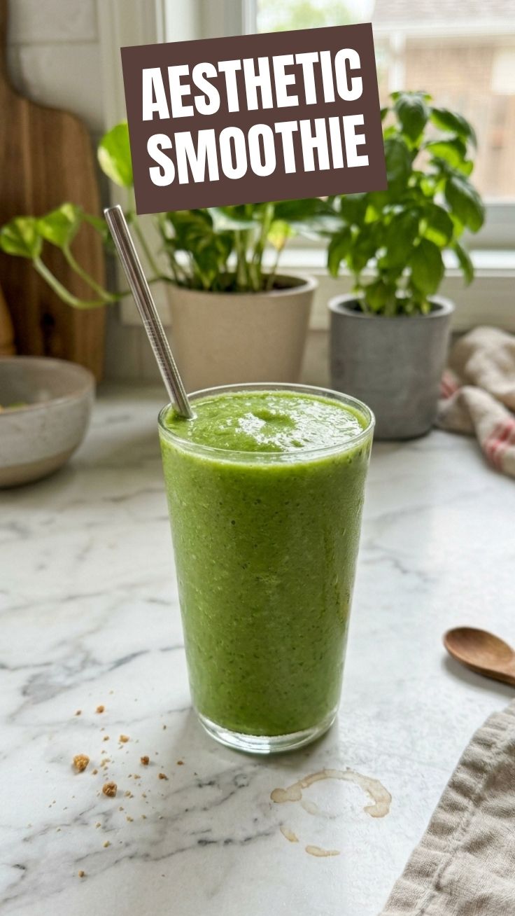 A refreshing green detox smoothie in a clear glass with ingredients