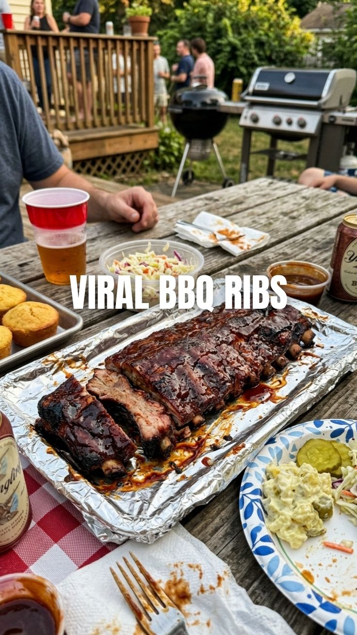 Close-up of perfectly grilled Labor Day BBQ ribs with a smoky crust.