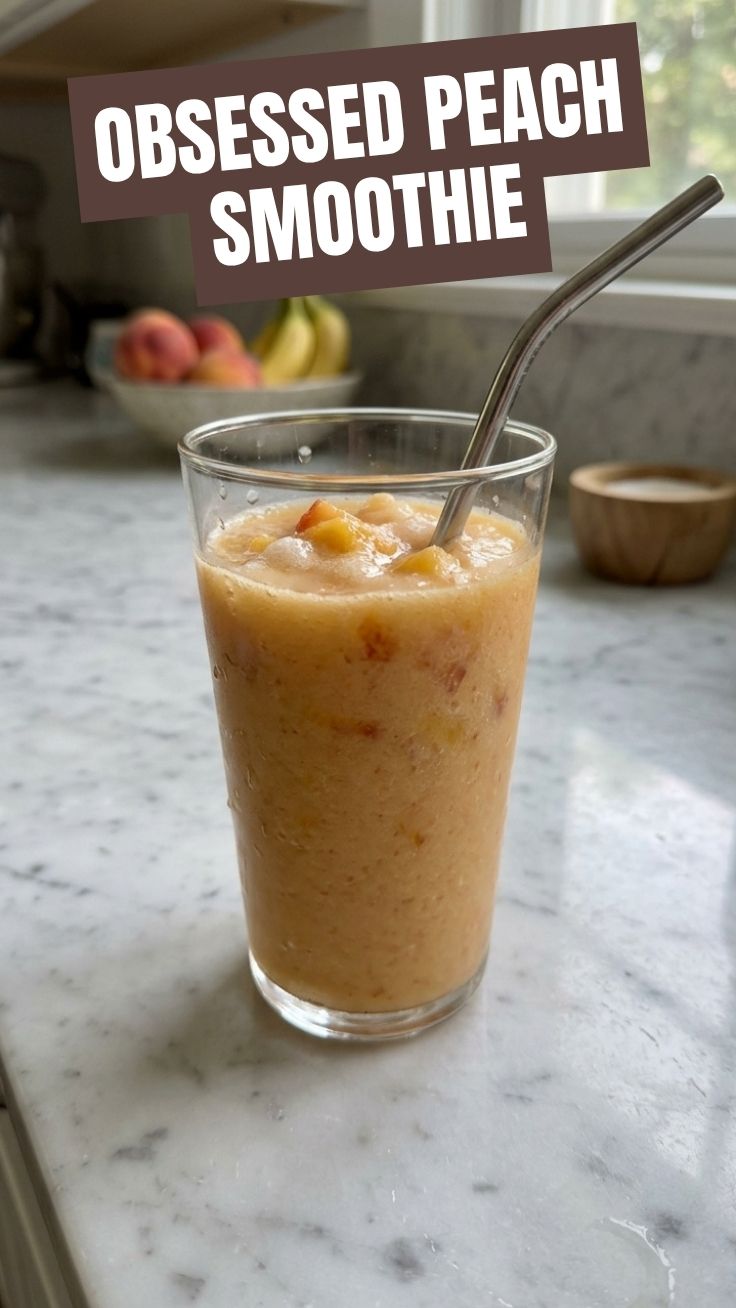 A perfectly blended peach smoothie in a glass