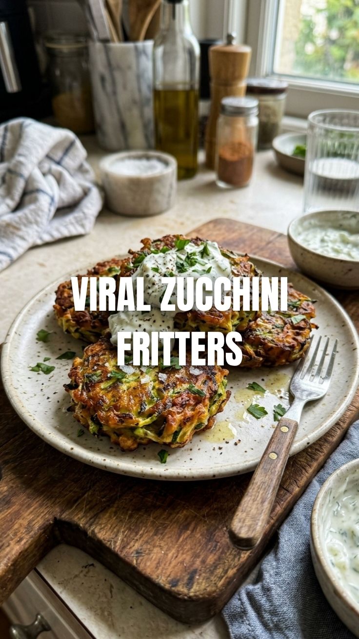 Crispy Zucchini Fritters sizzling in a pan