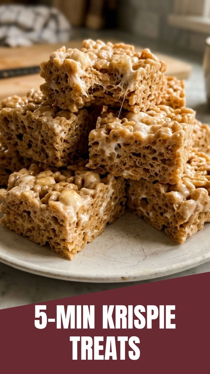 A stack of delicious Rice Krispie Treats with melted marshmallows.
