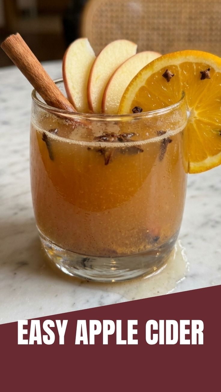 A steaming mug of golden apple cider, perfect for a crisp day.