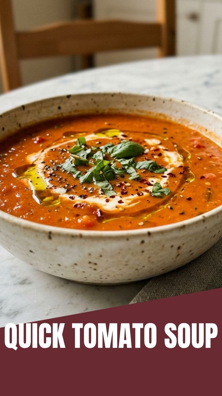 A steaming bowl of rich tomato soup, perfect for cold days.