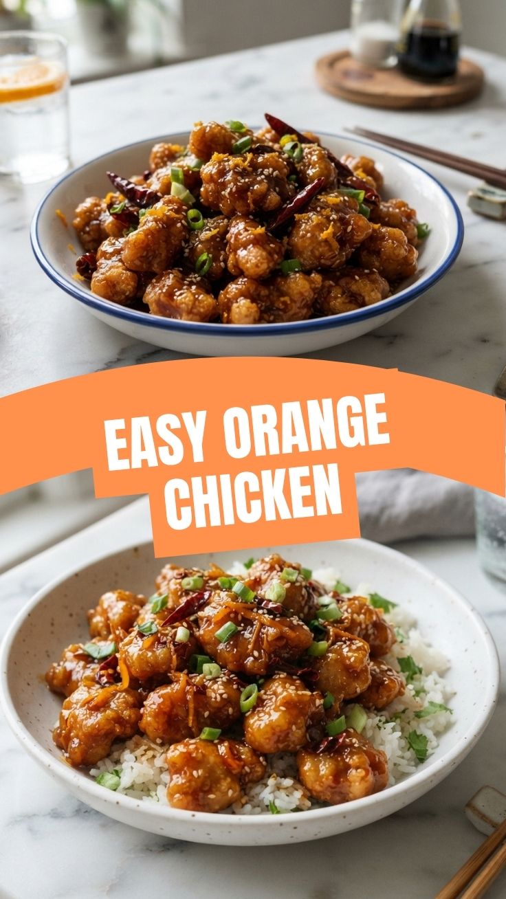 A serving of savory orange chicken garnished with green onions
